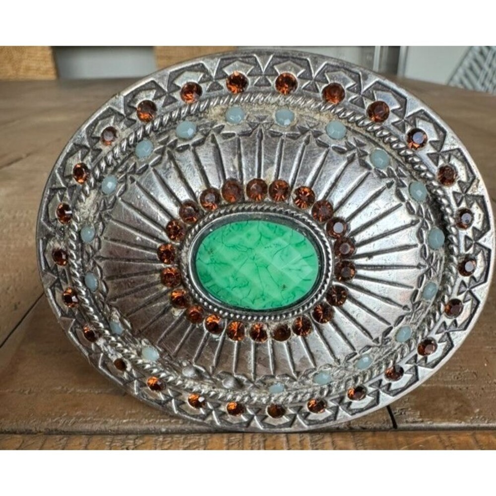 Nocona Western Blazzin Roxx Silver Plated Oval Belt Buckle Southwestern